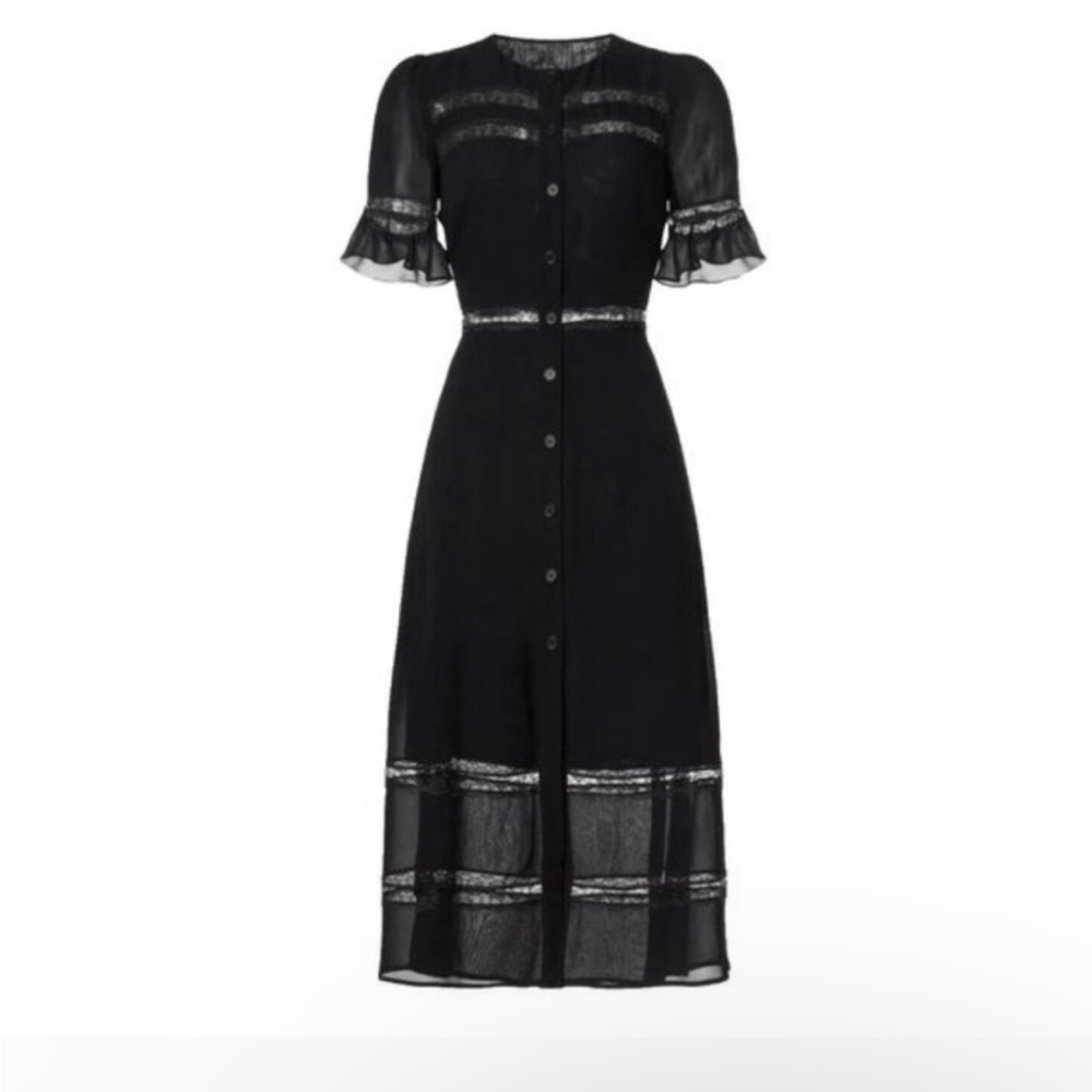 Reformation sz 2 Woodson in Black Lace Trim Midi Button Down Dress - Picture 3 of 10